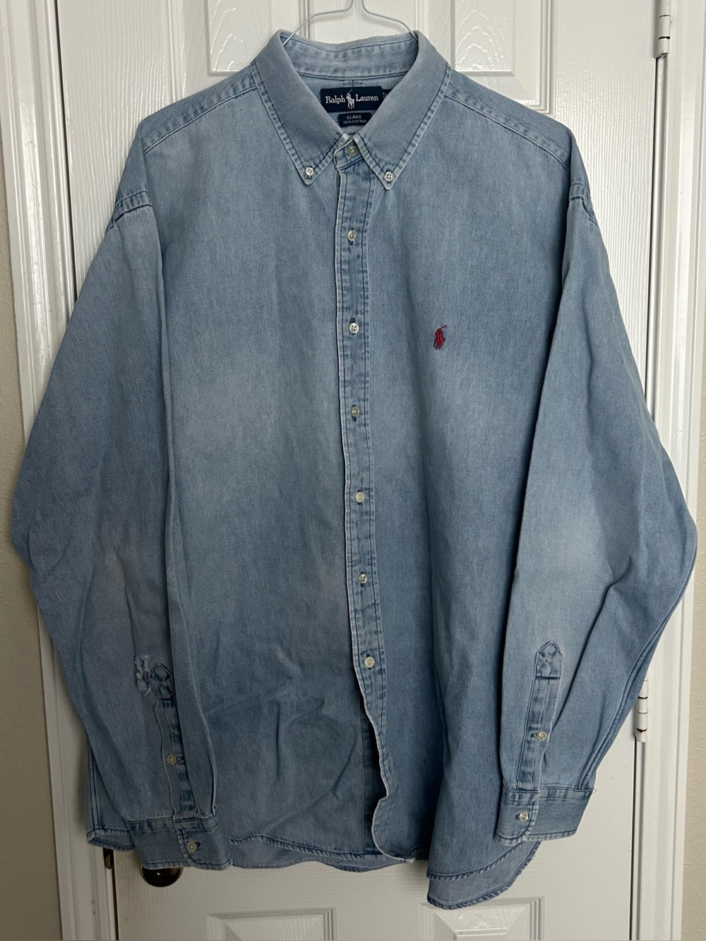 Vintage Polo Ralph Lauren Blake Denim Shirt Button Up Size XXL Distressed